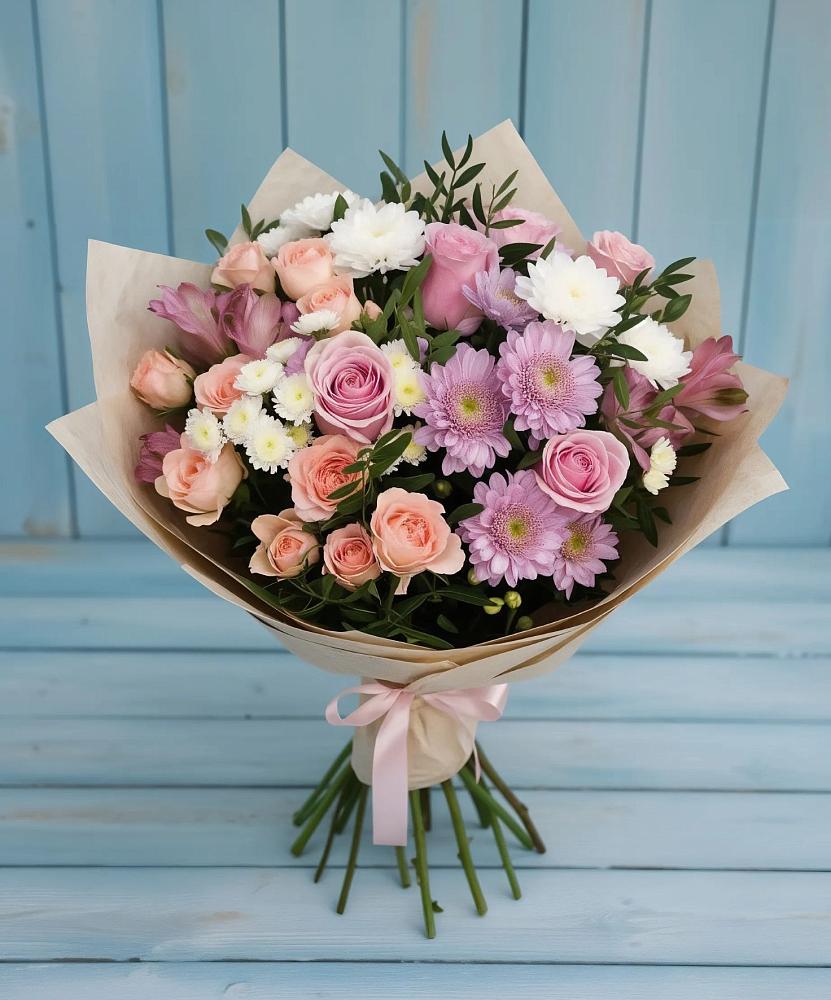 Букет цветов из: Хризантемы, Розы и Альстромерии в Радченко