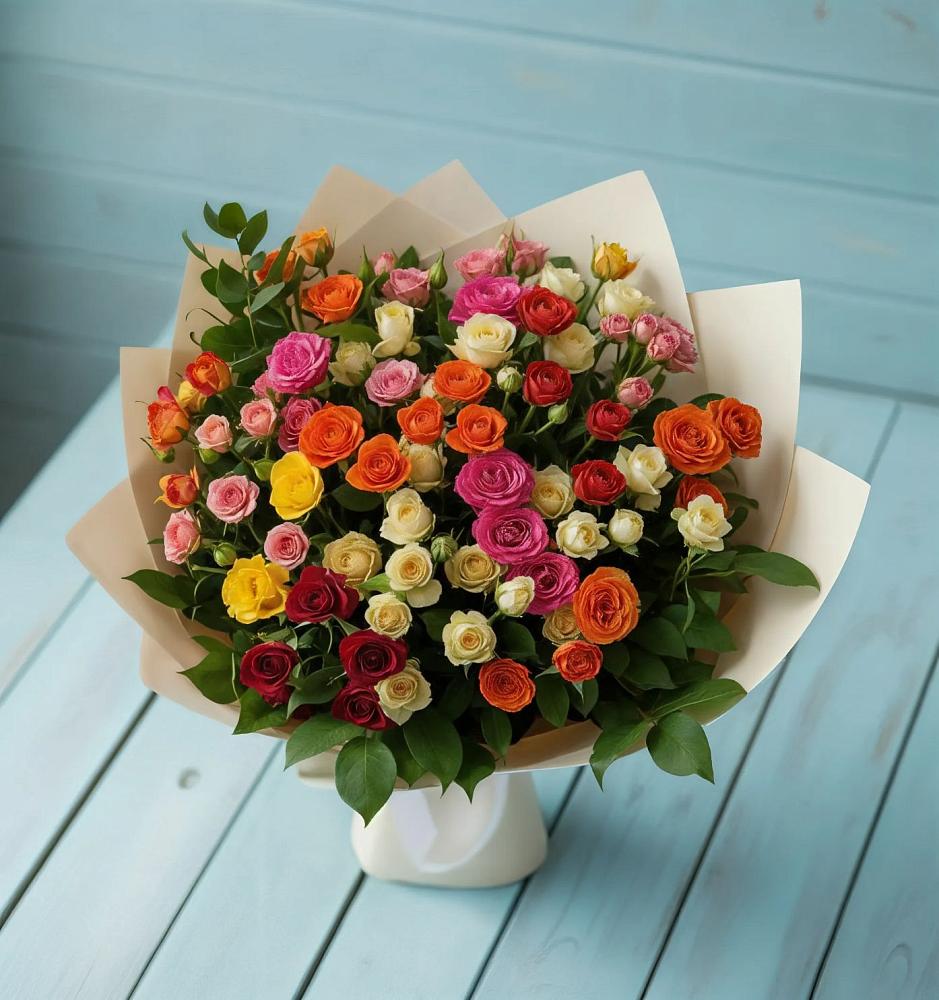 Букет Микс из разноцветных кустовых роз в Радченко