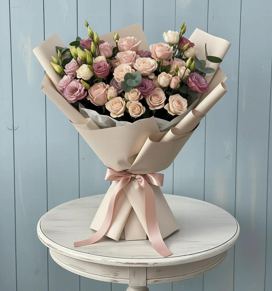 Букет цветов из: Розы и Лизиантусы в Радченко