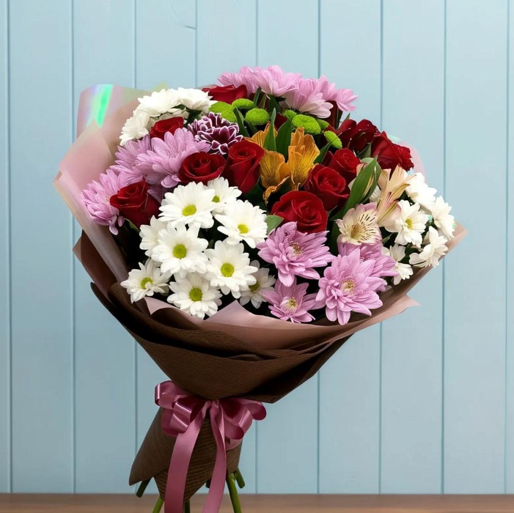 Букет цветов из: Розы, Хризантемы и Альстромерии в Радченко